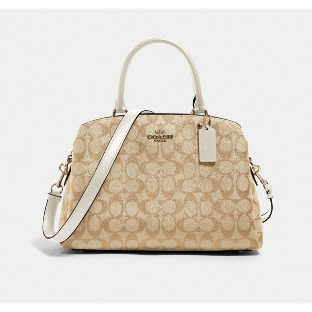 COACH NWT $428 Lillie Carryall Handbag Gold/Chalk) Signature Canvas Detachable - Picture 1 of 12
